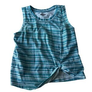 Evsie Teal Striped Sleeveless Knot Hem Tank Top - Small